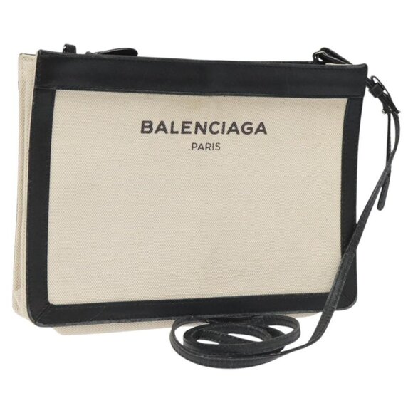 BALENCIAGA Shoulder Bag Canvas Leather White Black 339937 Auth bs21563 - Picture 1 of 16